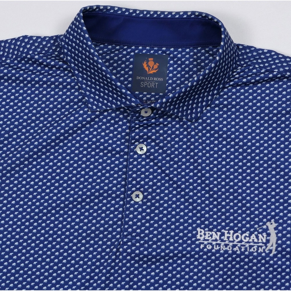 Donald Ross Sport Mens XL Blue Elephant Print Polo Ben Hogan Foundation Golf